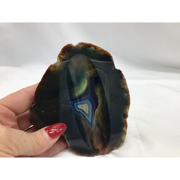 Cut Geode Polished Dresser Trinket Dish Lapidary Stone Blue Gemstone Gorpcore - Picture 4 of 5